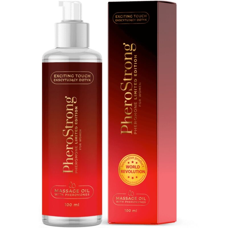 Frasco do óleo de massagem PHEROSTRONG com feromônios para mulheres 100ml
