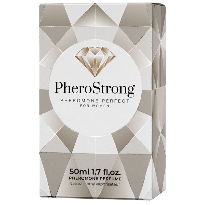 Frasco de PHEROSTRONG Perfume de Feromônios para Mulheres 50 ML, com design elegante.