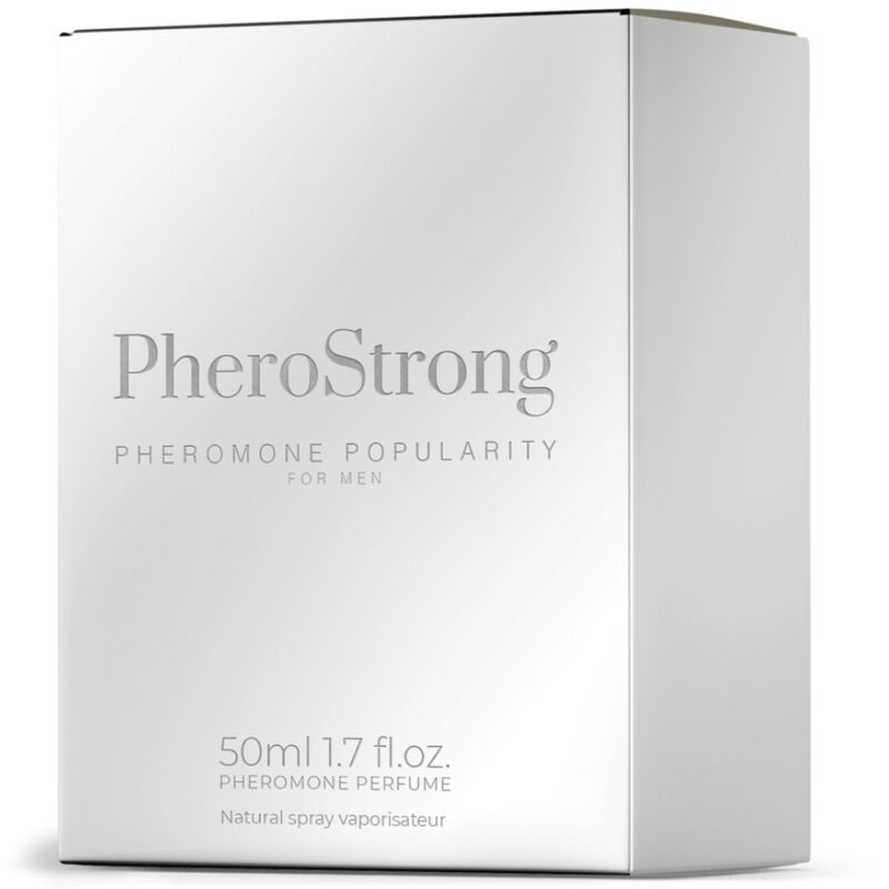 PHEROSTRONG Perfume de Feromônios Popularidade para Homens 50ml com frasco elegante e caixa.