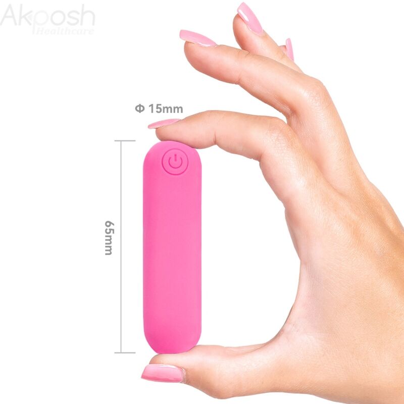 Close-up of the ARMONY Splash Joline bullet vibrator in pink silicone with its remote control, highlighting its compact design.