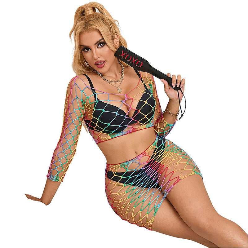 Conjunto Lingerie 2 Peças Subblime | Fishnet Arco-Íris de Manga Comprida - Tamanho Único