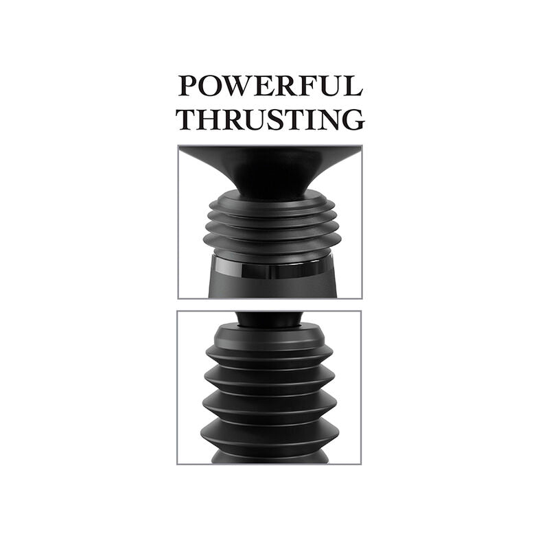 FETISH FANTASY SERIES Body Dock Thruster Dildo Clamp com 7 modos de empurrar, preto, e detalhes da base de sucção.