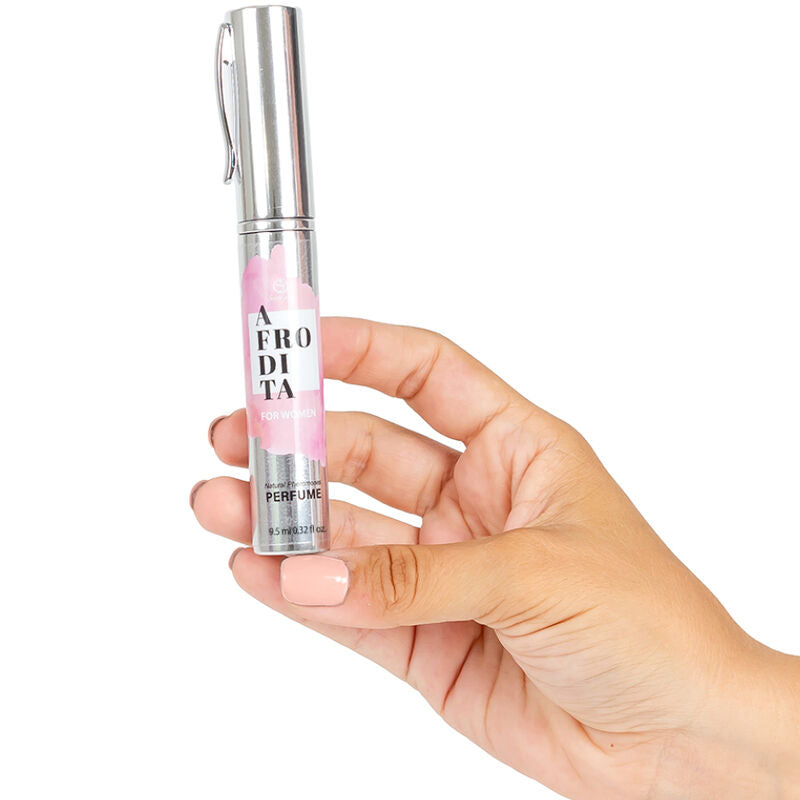 SECRETPLAY Perfume Feromonas Afrodita Spray Feminino 9.5ml, design compacto e elegante.