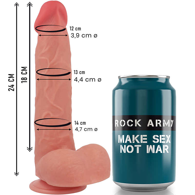 Close-up of the ROCKARMY Dildo Realista Raptor Silicone Líquido 24 cm x 4,4 cm showing its realistic details and smooth texture.