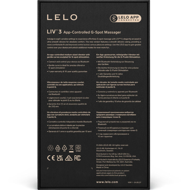 LELO LIV™ 3 Vibrador de Ponto G violeta com controlo via app, detalhe do silicone ultramacio e design ergonómico