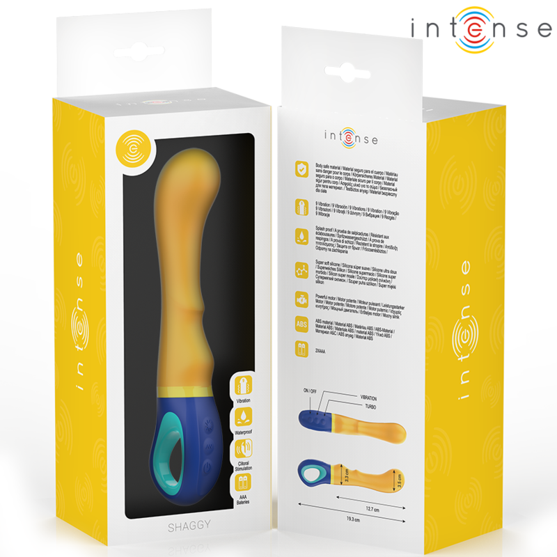 Vibrador INTENSE Shaggy para estimulação do Ponto G na cor amarela.