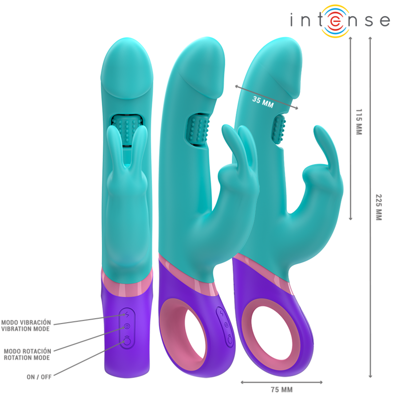 INTENSE Monica Vibrador Rabbit com Estimulador G-Spot Rotativo Azul