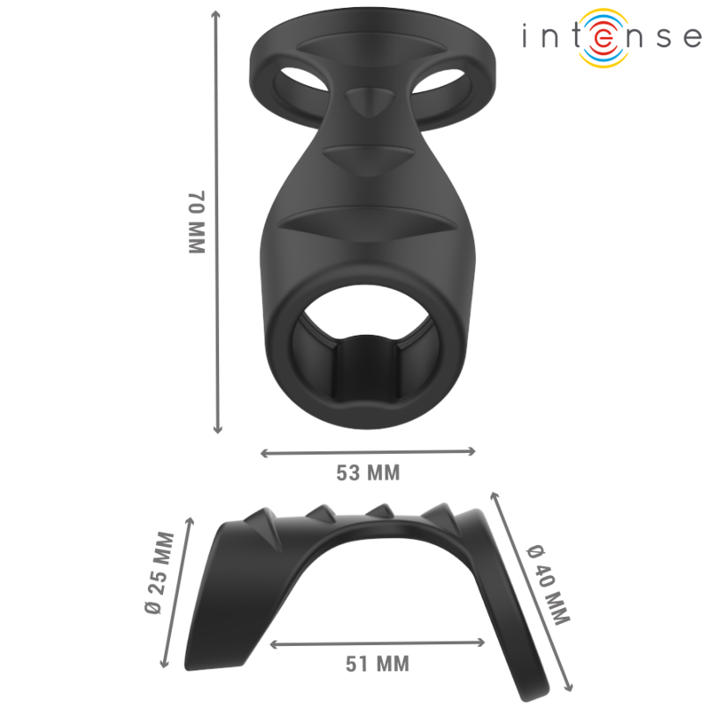 Anel de silicone duplo INTENSE Theo preto para pênis e escroto.