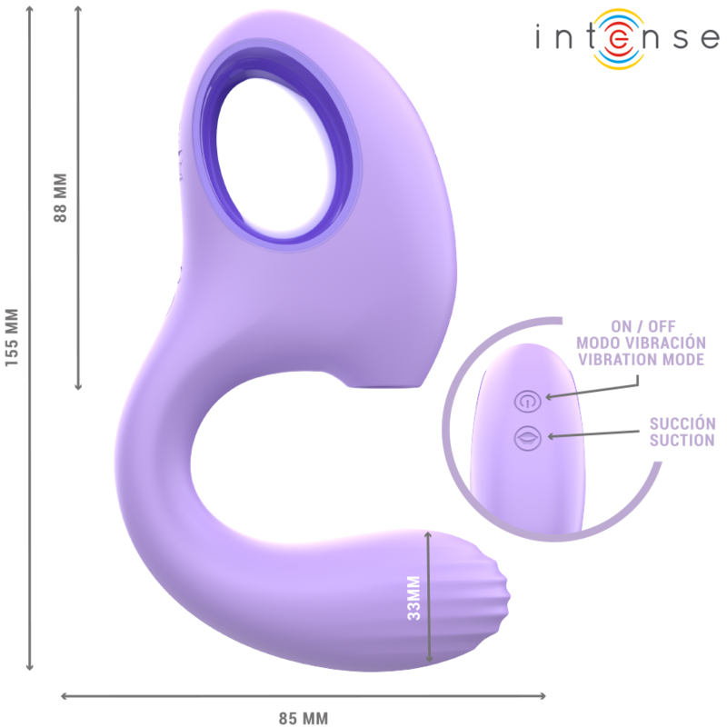 Vibrador e Estimulador Baxter Violet da Intense, destacando seu design ergonômico, cor vibrante e boca de sucção.