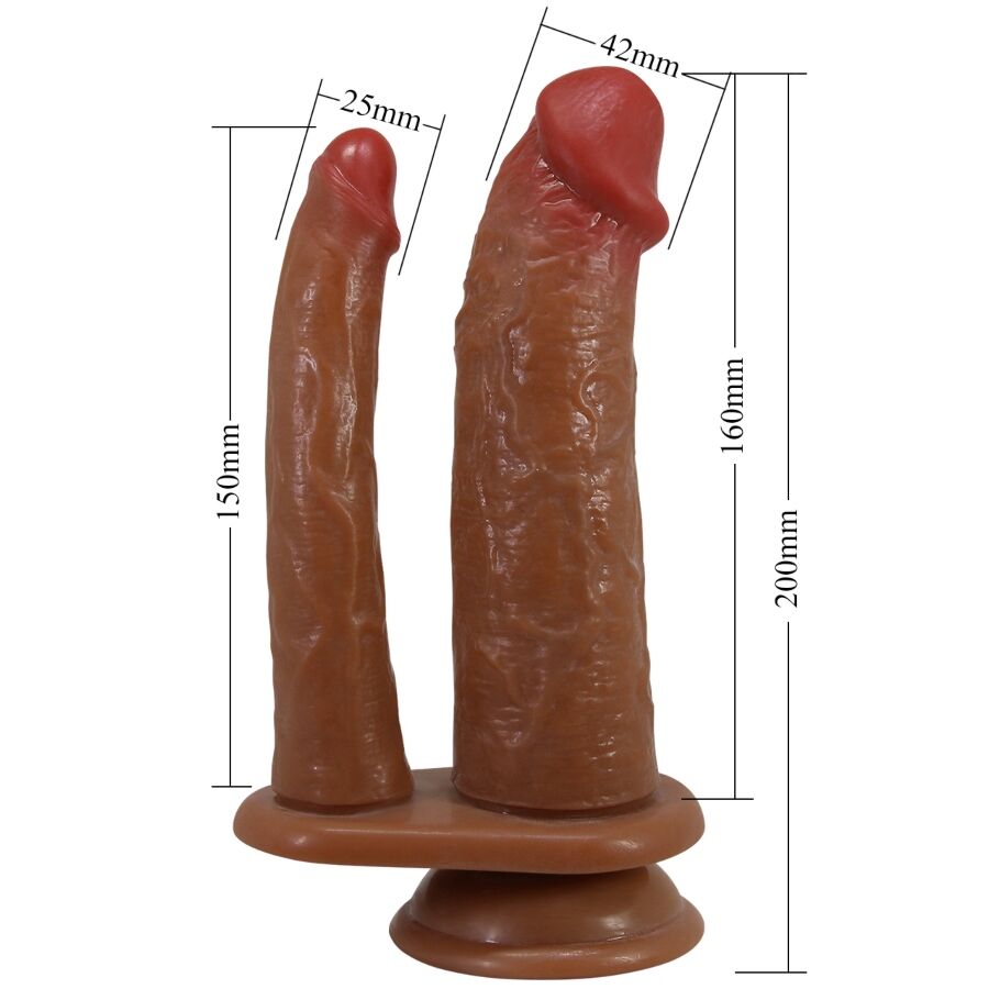 Close-up of the PRETTY LOVE Dildo Duplo Realista com Vibração Mulato, showing its realistic texture and dual design.