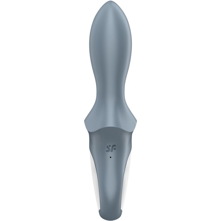 Satisfyer Vibrador Anal Inflável com Bomba de Ar Booty 1, detalhe do design e material de silicone cinza.