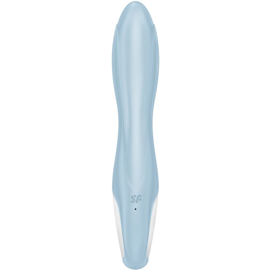 Close-up of the SATISFYER Bomba de Ar Bunny 1 Vibrador Inflável Azul, highlighting its flexible shaft and clitoral stimulator.