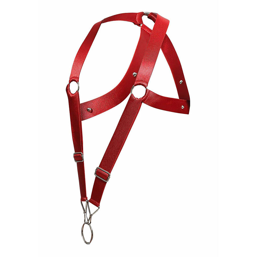 Arnês elástico MOB Cross Back Vermelho com design de costas cruzadas e argolas metálicas.