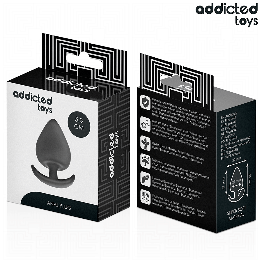 Plug Anal Addicted Toys de silicone, tamanho S (5,3 cm), ideal para estimulação anal. Confortável e seguro.