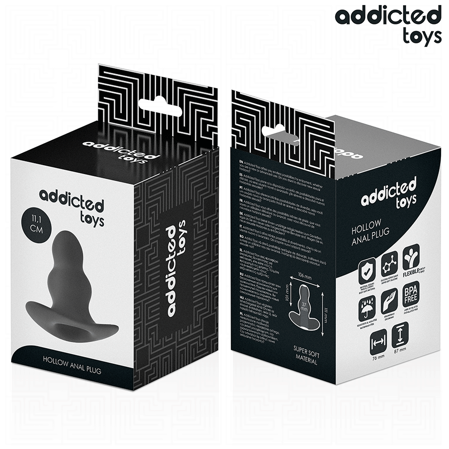 Close-up do Plug Anal Oco Addicted Toys L de silicone, detalhando seu design ergonómico e cavidade.
