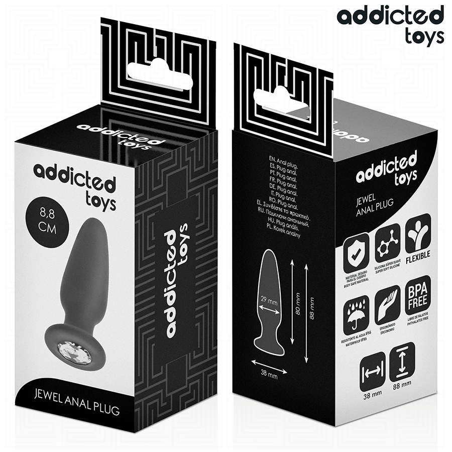 Plug anal Addicted Toys tamanho S com joia, feito de silicone macio e design elegante.