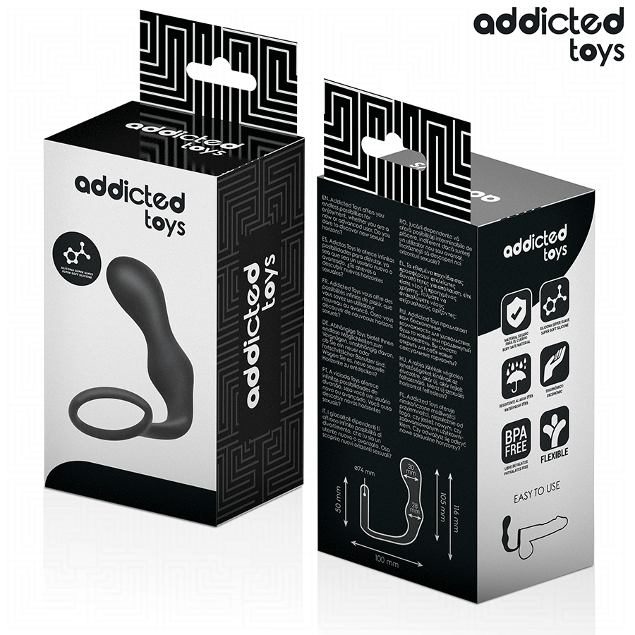 Imagem do Addicted Toys Plug Anal com Anel de Testículos, em silicone médico, mostrando design ergonómico.