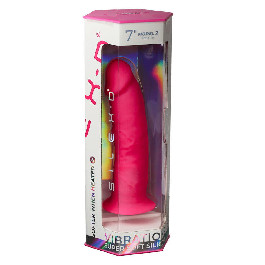 Close-up do SILEXD Vibrador Pênis Realista 17 CM com controle remoto, destacando sua textura e cor rosa vibrante.