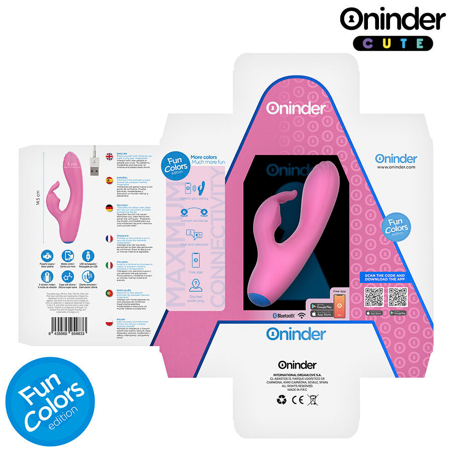 Vibrador ONINDER CUTE Love Bunny com controlo por app, design ergonómico e estimulação dupla para Ponto G e clitóris.
