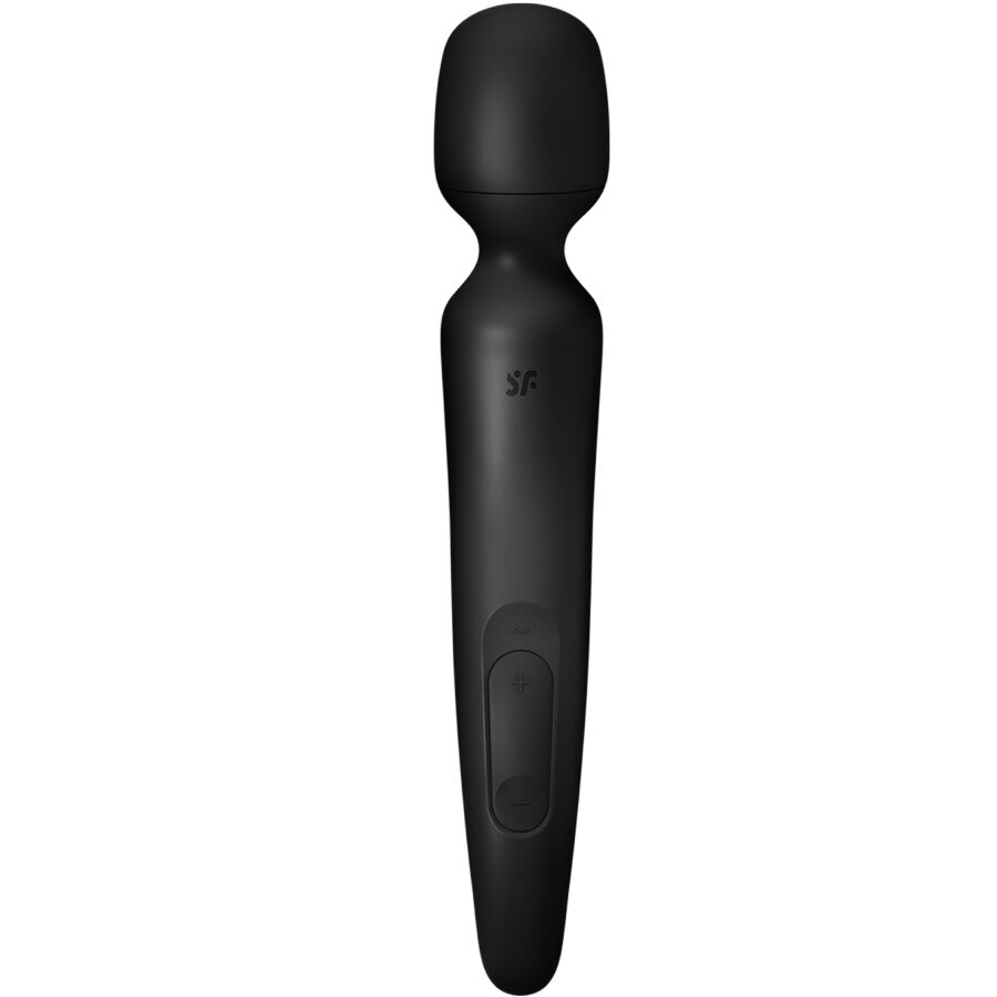 Detalhe do Satisfyer Wand-erland Vibrador Massageador Wand Preto, mostrando seu design ergonômico e superfície de silicone