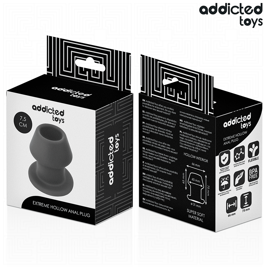 Close-up do ADDICTED TOYS Plug Anal Oco Extremo S, mostrando seu design inovador em silicone macio e oco.