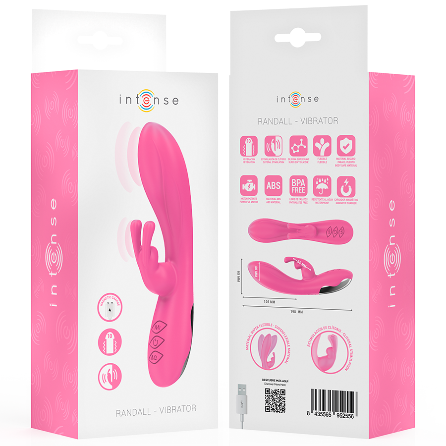 Close-up do INTENSE Vibrador Rabbit Randall rosa com 10 vibrações