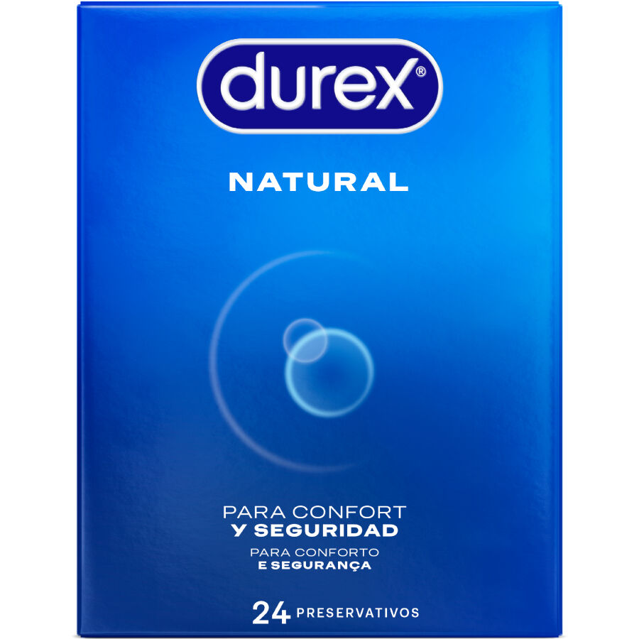 Embalagem de Preservativos DUREX Naturais 24 Unidades, destacando o design e a marca.