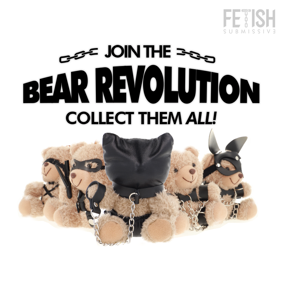 Urso de Pelúcia FETISH SUBMISSIVE Momo BDSM com capuz bondage e detalhes provocantes.