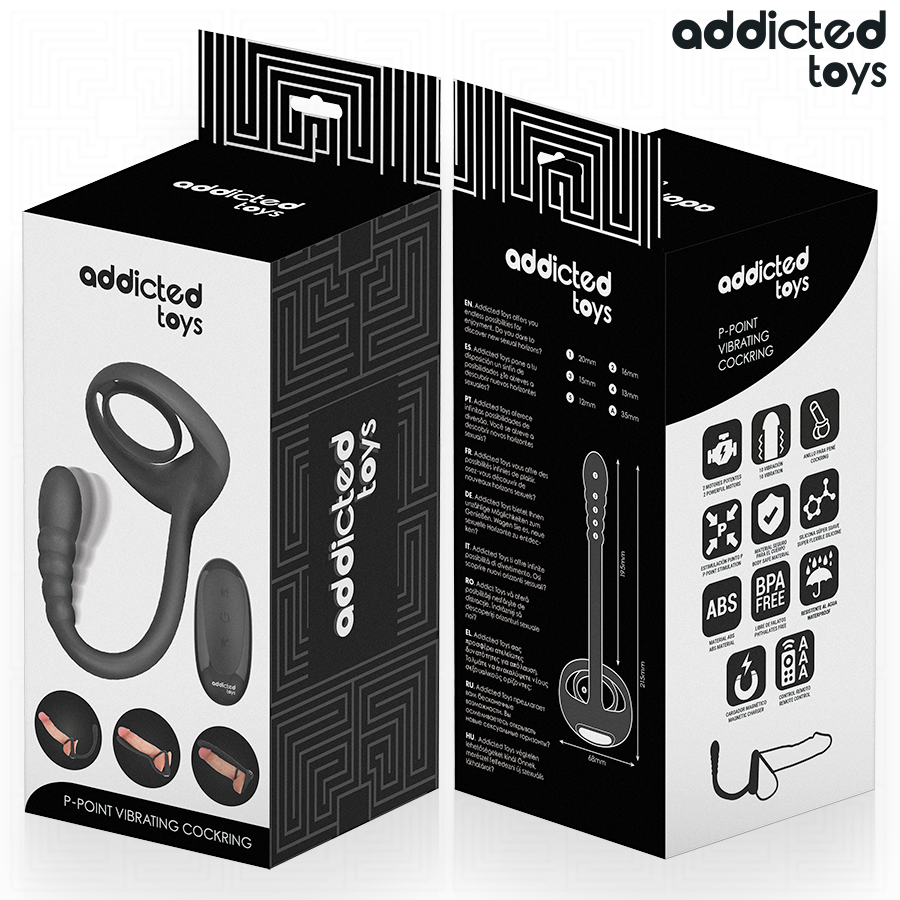 Anel peniano vibrante Addicted Toys com controlo remoto e estimulação do ponto P.