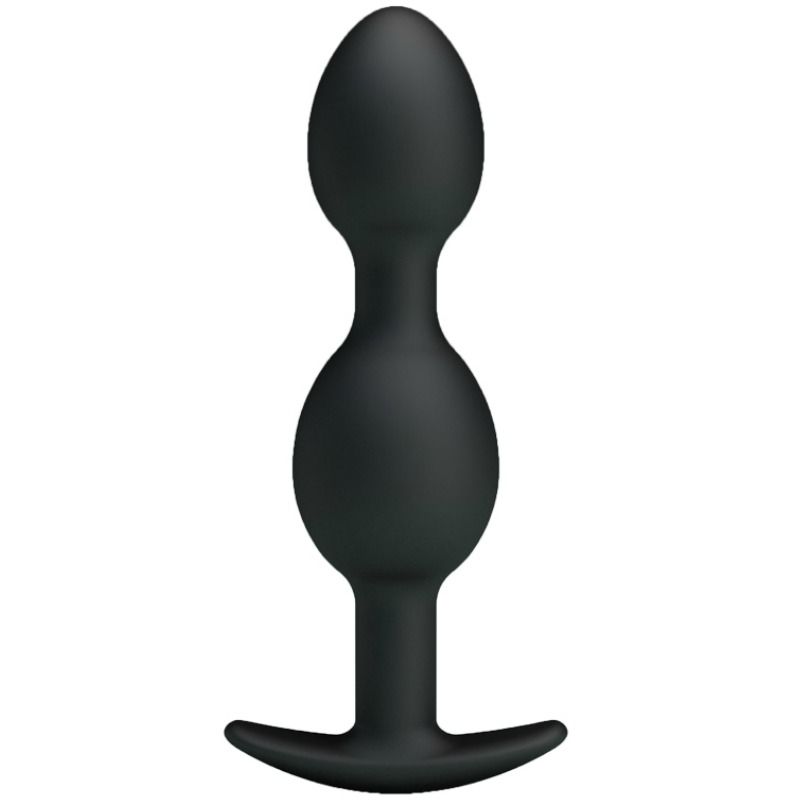 Detalhe das Bolas Anais de Silicone PRETTY LOVE 12.5cm Pretas, mostrando sua textura e design ergonómico.