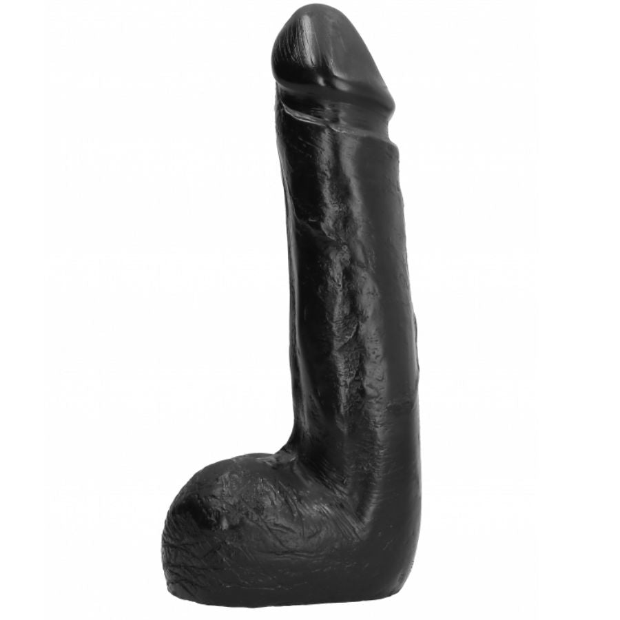 Close-up do Dildo Realista ALL BLACK Preto Suave 20 CM mostrando sua textura e detalhes semirrealistas.