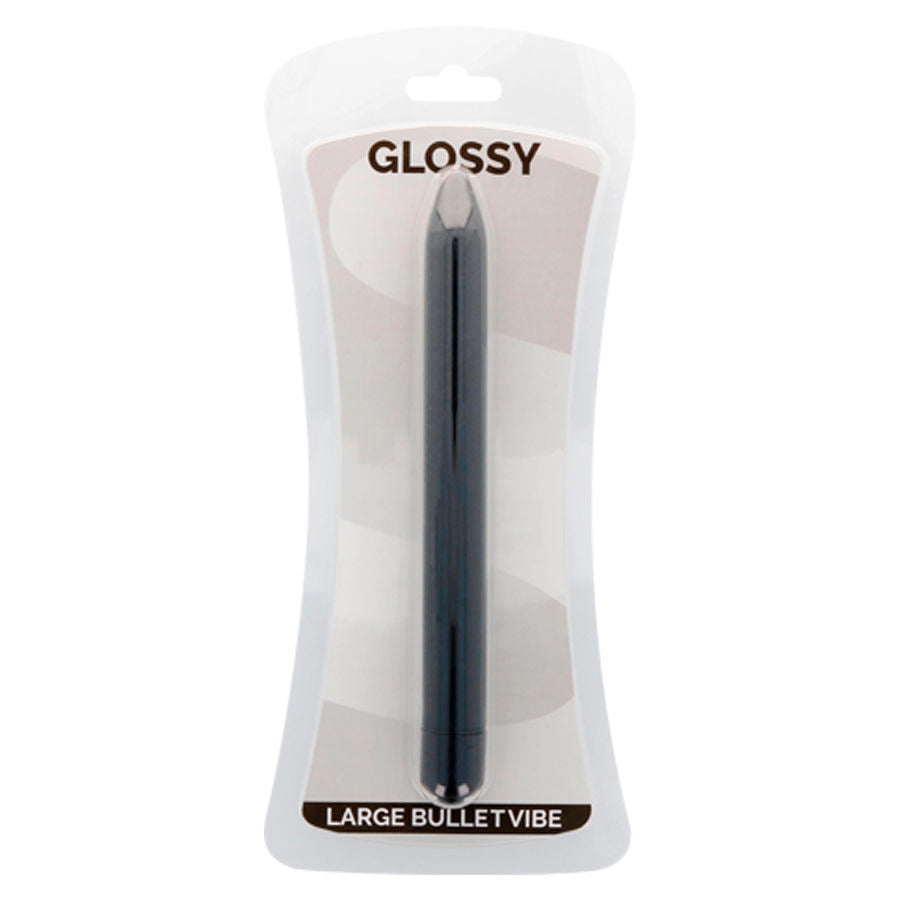 Vibrador Slim GLOSSY preto, design elegante e compacto para prazer discreto.
