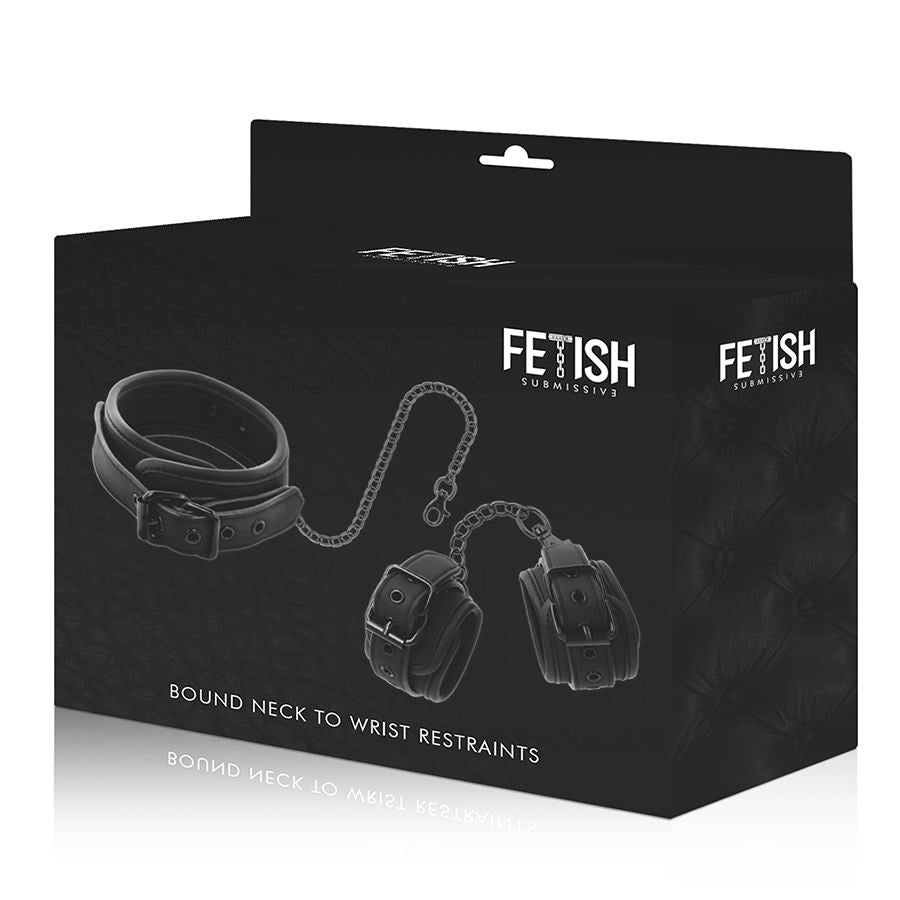 Conjunto Fetish Submissive de colar e algemas em couro vegano com forro de neopreno para BDSM.