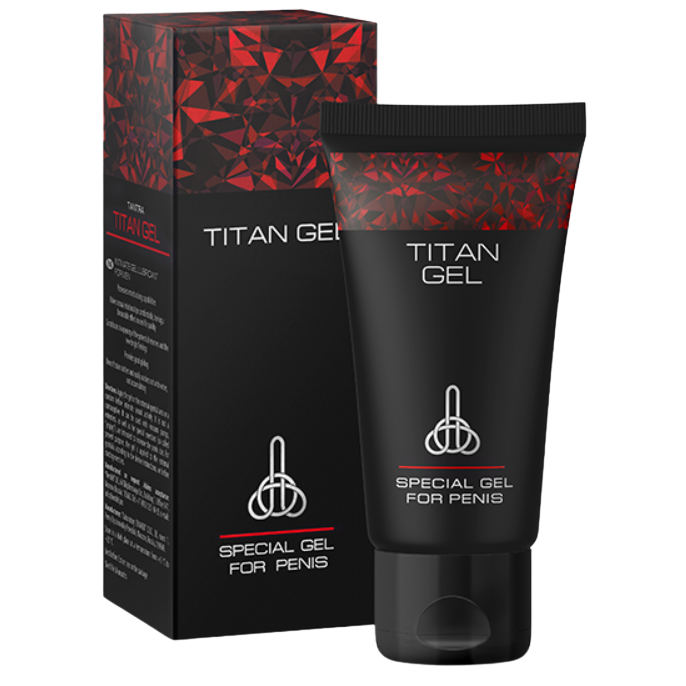 TITAN GEL Gel para Aumento Peniano e Melhorador de Ereção 50 ML, embalagem e textura do gel.