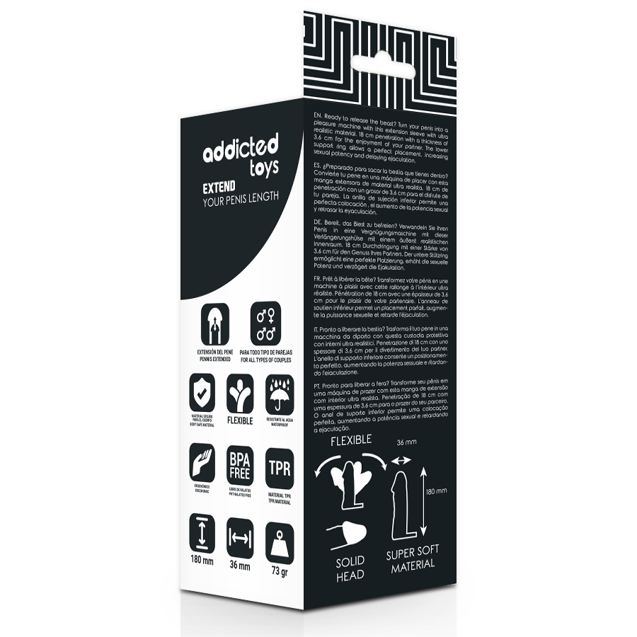 Close-up da capa extensor peniano ADDICTED TOYS realista, mostrando sua textura e design.