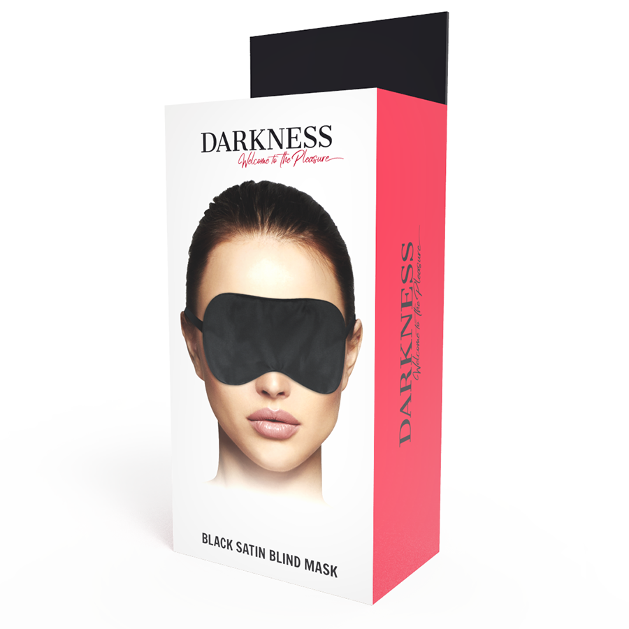 Máscara de cetim preta Darkness para jogos BDSM e sensuais.