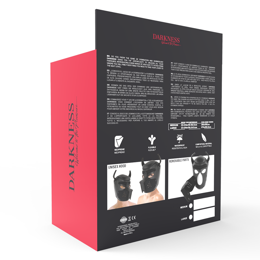 Darkness – Máscara de Neoprene para Cães com Focinho Removível (Tamanho M)