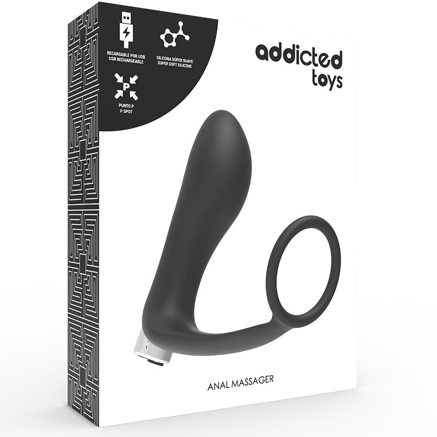 Vibrador prostático recarregável Addicted Toys preto, design ergonómico para estimulação anal