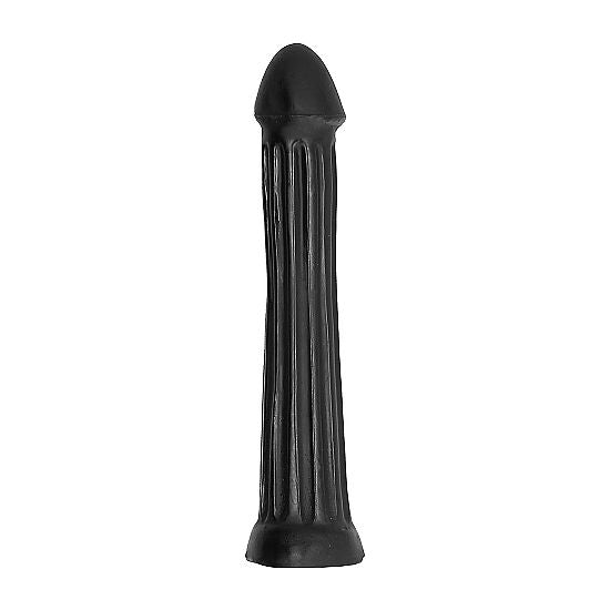 ALL BLACK Dildo Plug de 31cm com sulcos profundos e toque macio para prazer anal.