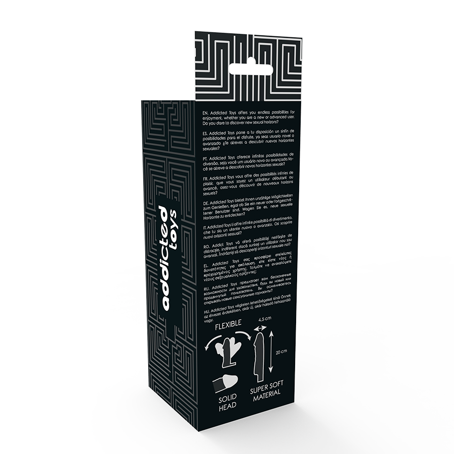 Extensor peniano preto ADDICTED TOYS, com anel para testículos e material macio para aumento de comprimento e circunferência.