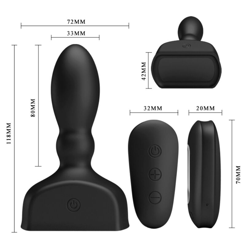 MR PLAY Plug Anal Inflável Preto com Controle Remoto e Função Multivibração