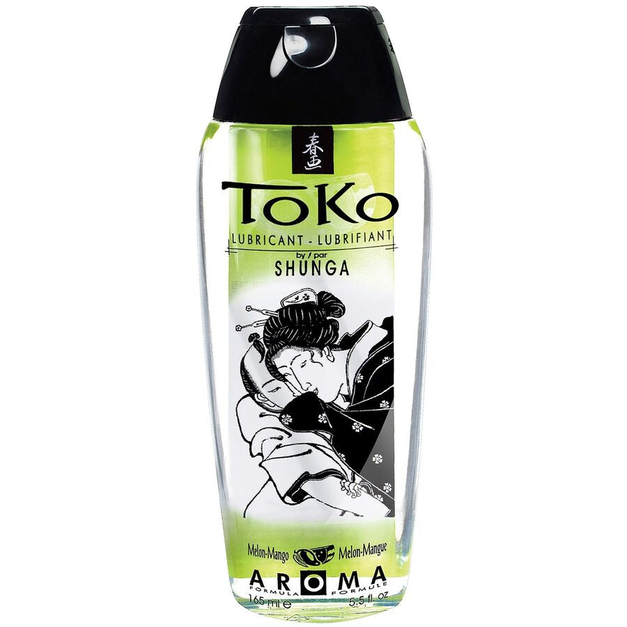Lubrificante íntimo Shunga Toko Sabor Melão e Manga 165ml, frasco com detalhes do produto e aroma.
