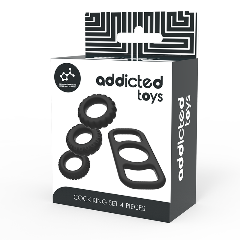 Conjunto de Anéis Penianos Addicted Toys | 4 Peças de Silicone para Ereções Duradouras