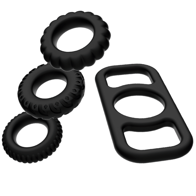 Conjunto de Anéis Penianos Addicted Toys | 4 Peças de Silicone para Ereções Duradouras