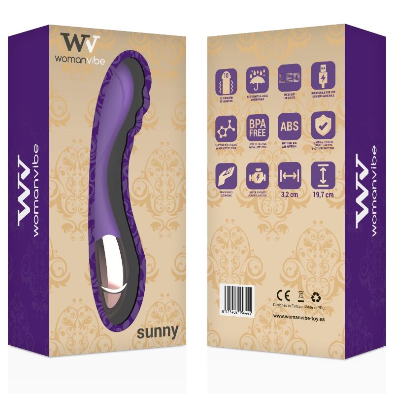 WOMANVIBE Sunny Vibrador Ponto G de Silicone Recarregável em Ouro e Lilás.
