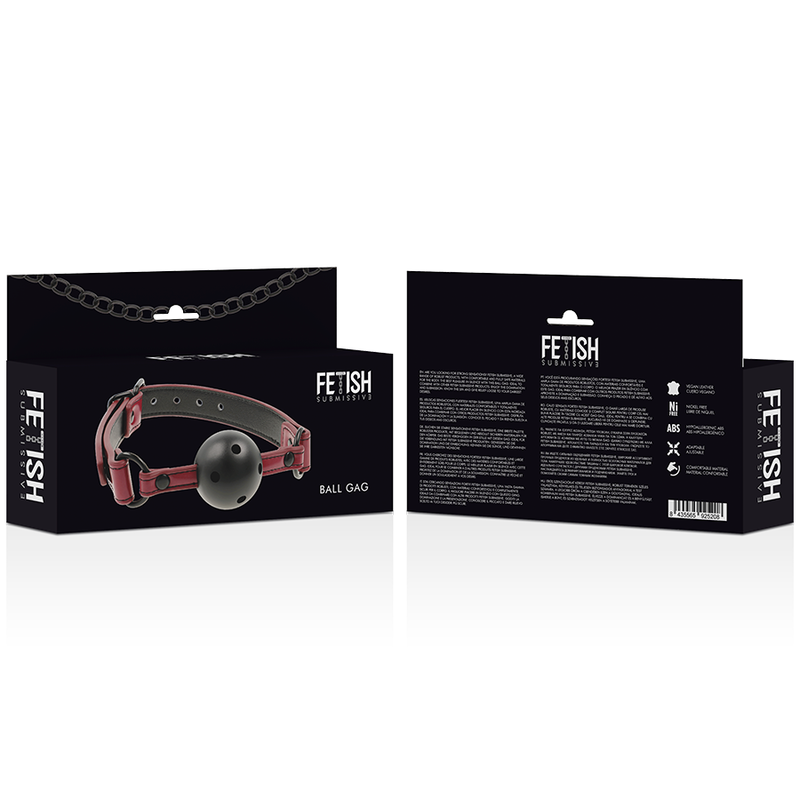 Mordaça Respirável Fetish Submissive Dark Room em couro vegano preta, com orifícios de respiração e fecho ajustável, ideal para jogos BDSM.