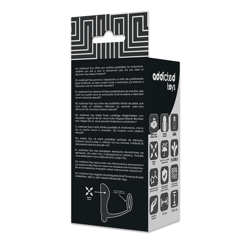 Close-up do Plug Anal Vibratório ADDICTED TOYS com Anel Peniano, detalhando textura e design em silicone.