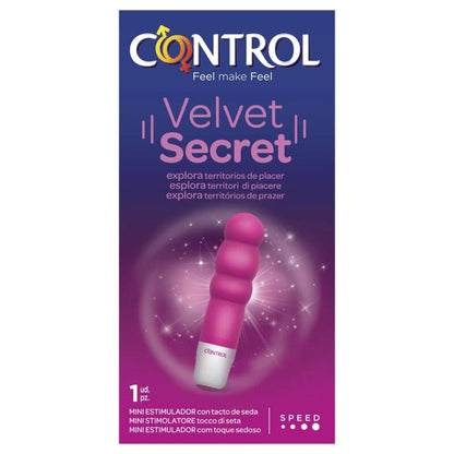 Close-up do CONTROL Mini Vibrador Velvet Secret, destacando seu design compacto e toque aveludado.