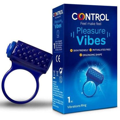 CONTROL Anel Vibratório Pleasure Vibes, design ergonómico de silicone para estimulação mútua durante a intimidade.