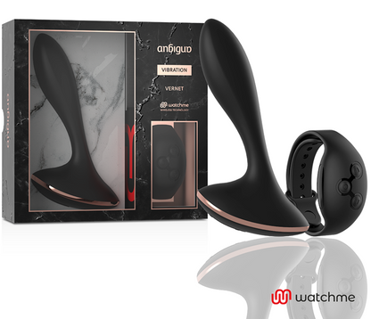 Vibrador Anal Plug ANBIGUO VERNET com controle remoto WATCHME e design ergonómico de silicone.